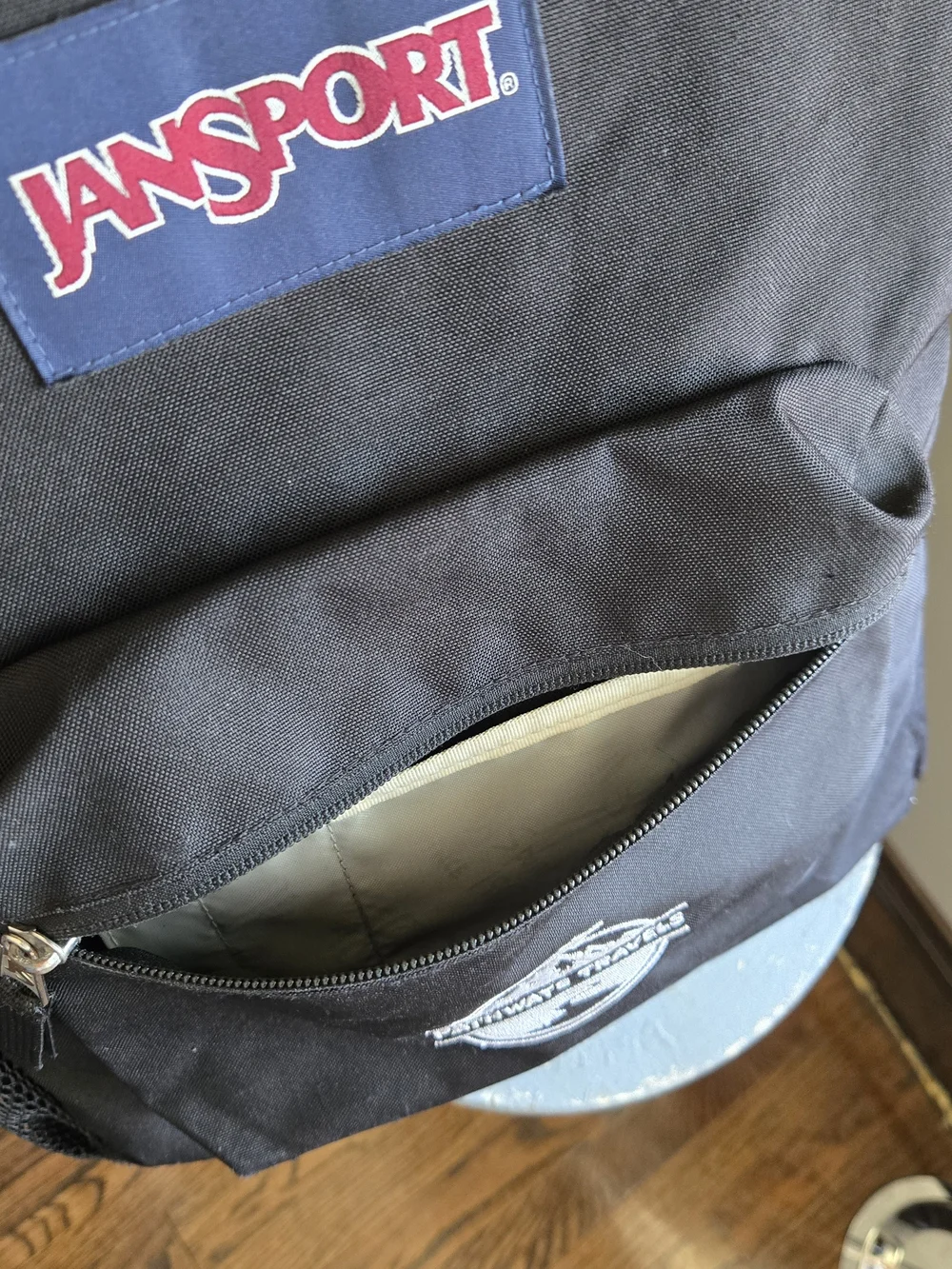 JanSport Black Backpack with Pathways Travels Patch - Men's Bag